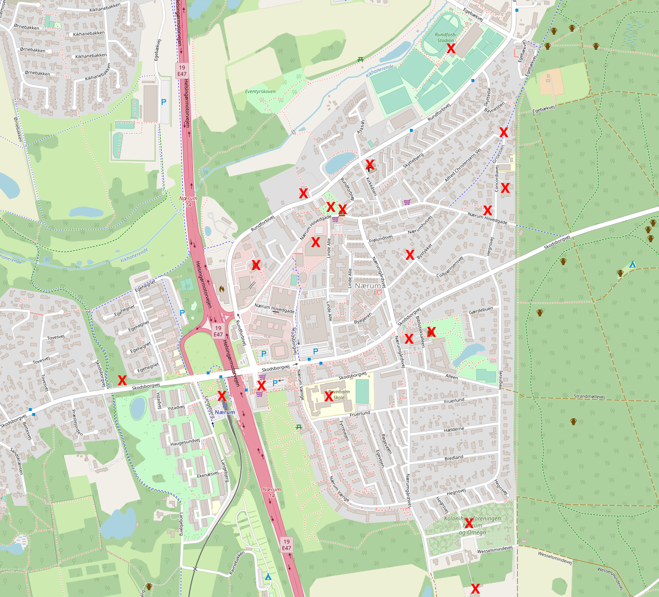 Interaktivt kort over små historier i Nærum
